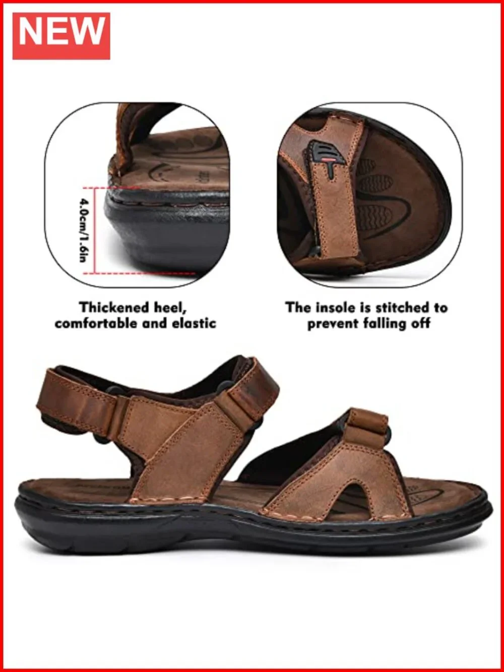 Men's Premium Leather Sandals - Classic Roman Style Open Toe Sandals -